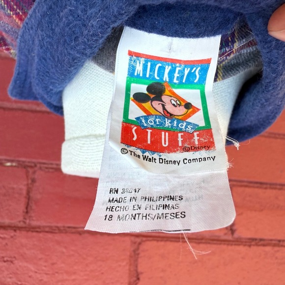 Vtg 90 Disney Mickey Mouse Plaid Button Down Shirt Kids 18 Months Cotton Kidcore - Picture 5 of 6